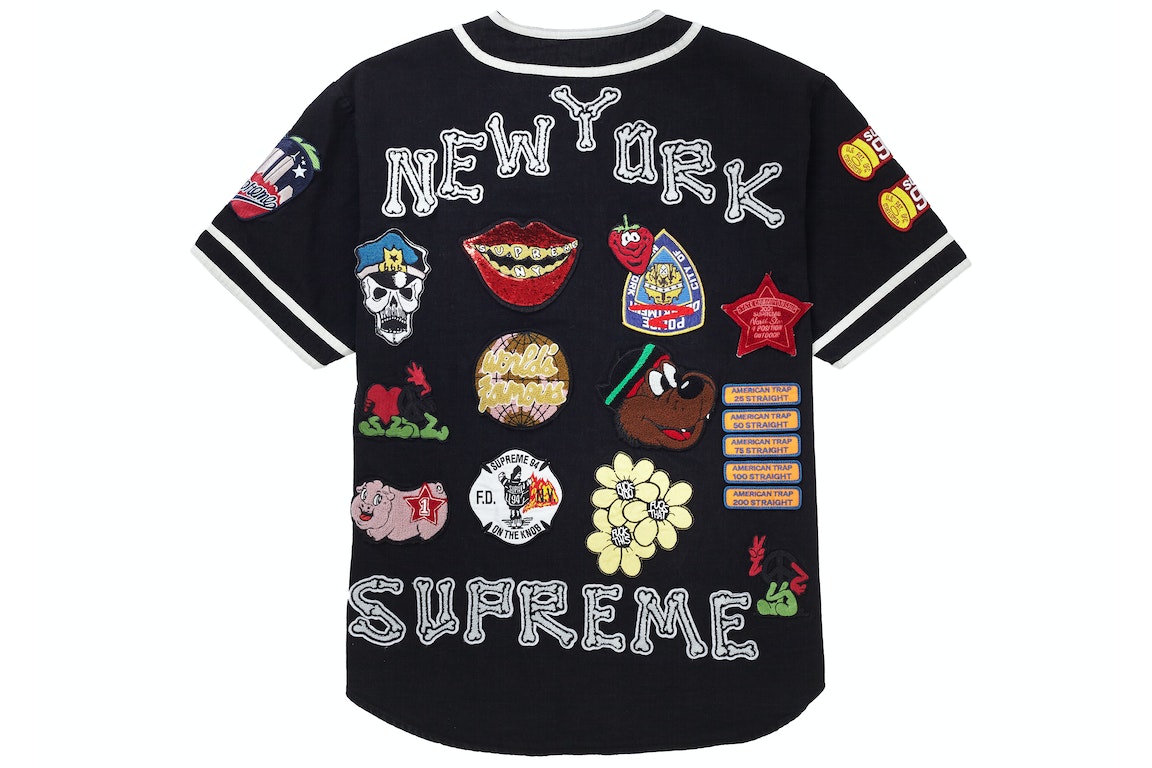 Pre-owned Supreme Patches Denim Baseball Jersey Black