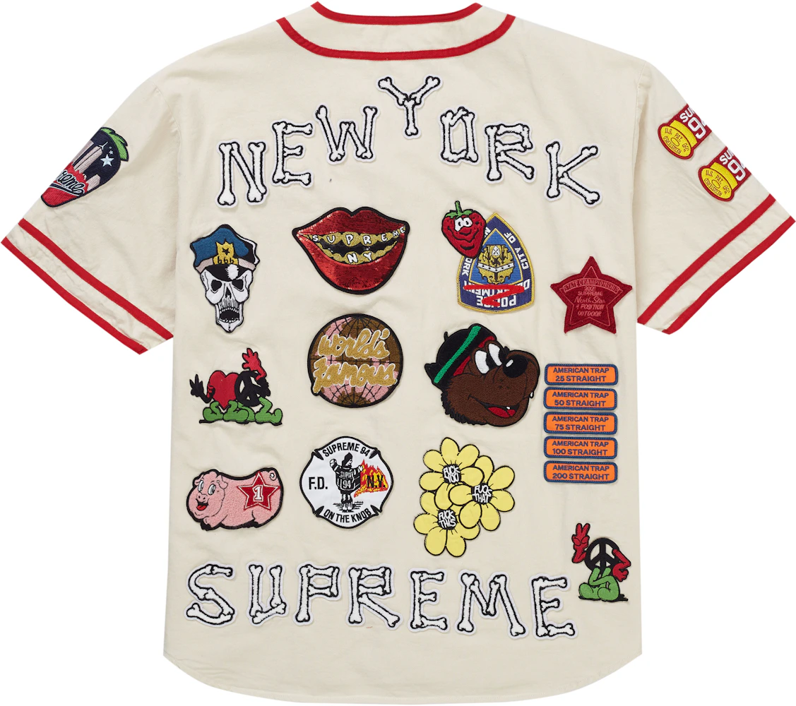 Supreme Patches Denim Baseball Jersey- Natural – Streetwear Official