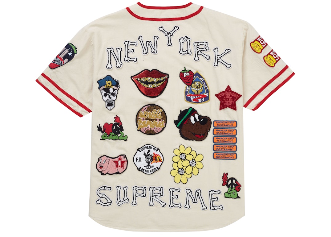 Pre-owned Supreme Patches Denim Baseball Jersey Natural