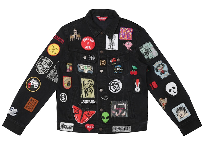 Supreme Patches Denim Trucker Jacket Black Men's - SS18 - GB