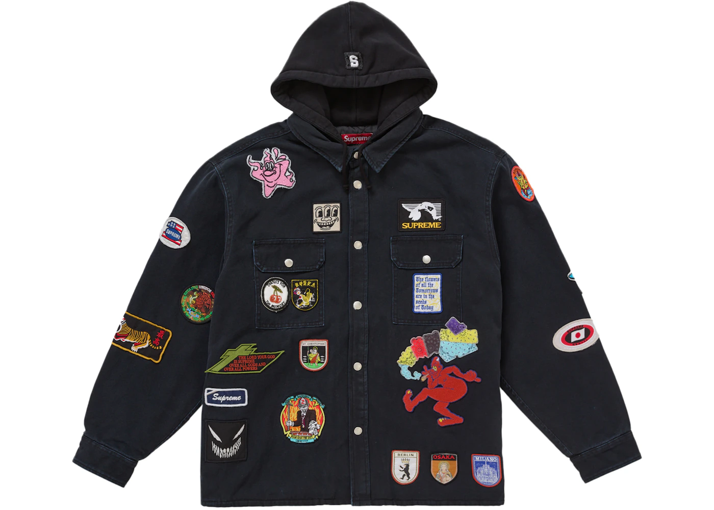 Supreme Patches Hooded Zip Up Shirt Black Men's SS25 US