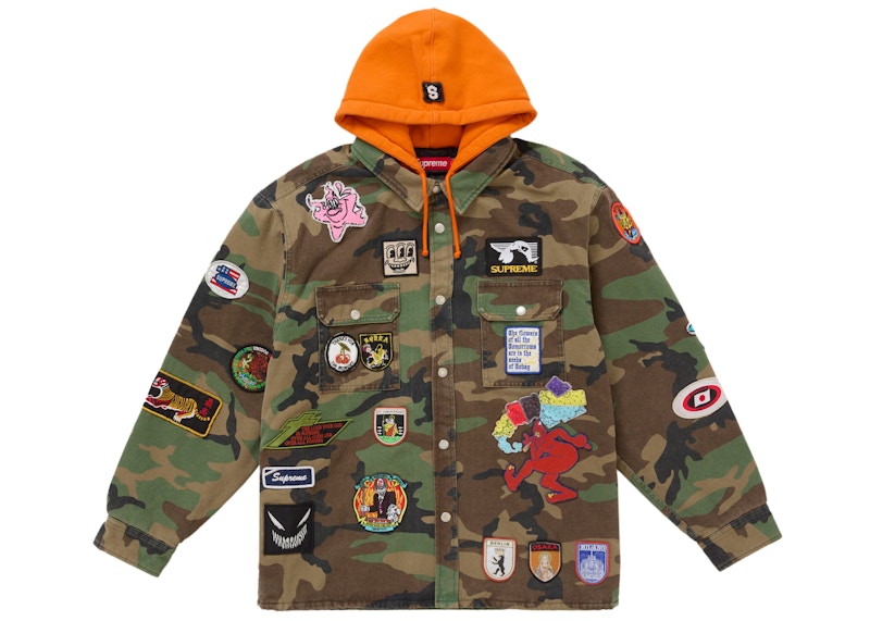 Supreme Patches Hooded Zip Up Shirt Woodland Camo メンズ