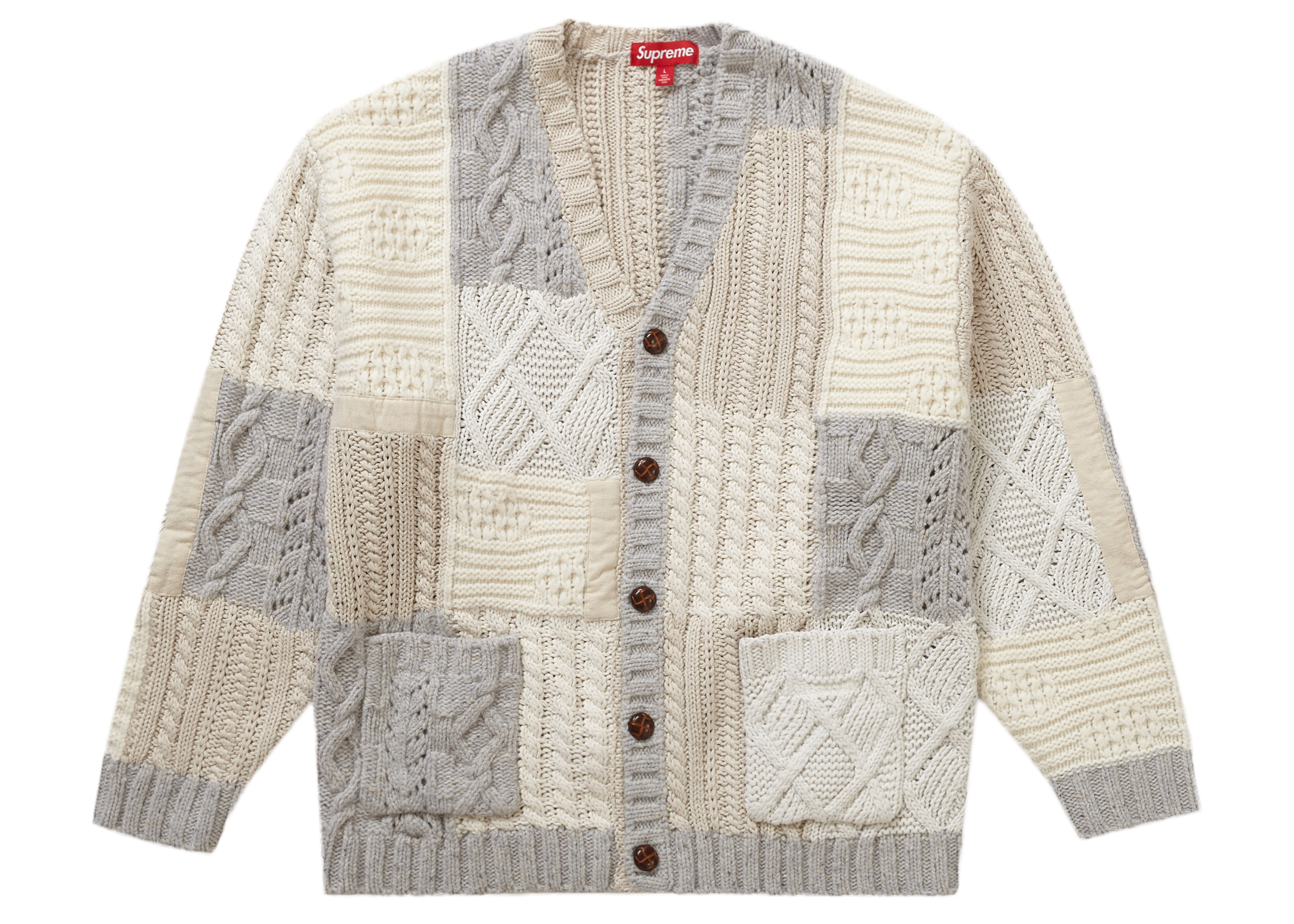 Supreme Patchwork Cable Knit Cardigan Ivory Men's - FW23 - US