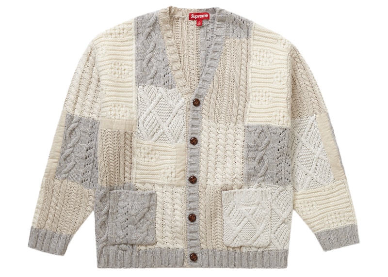 Supreme Patchwork Cable Knit Cardigan Ivory