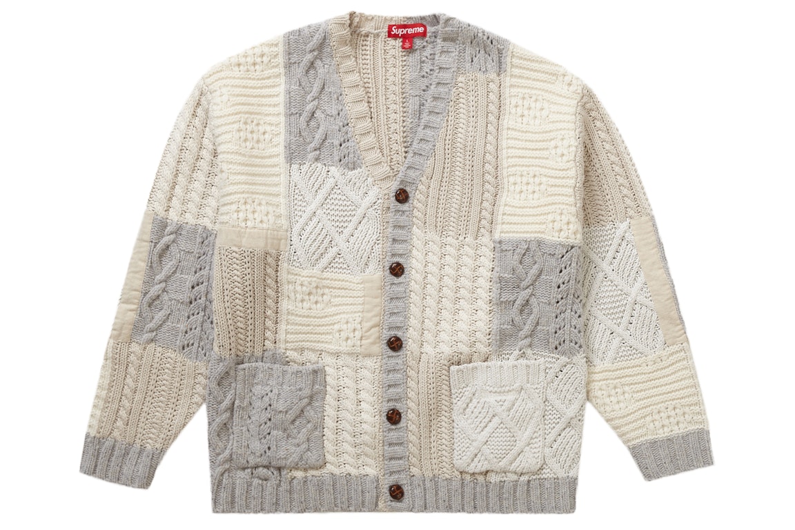 Pre-owned Supreme Patchwork Cable Knit Cardigan Ivory