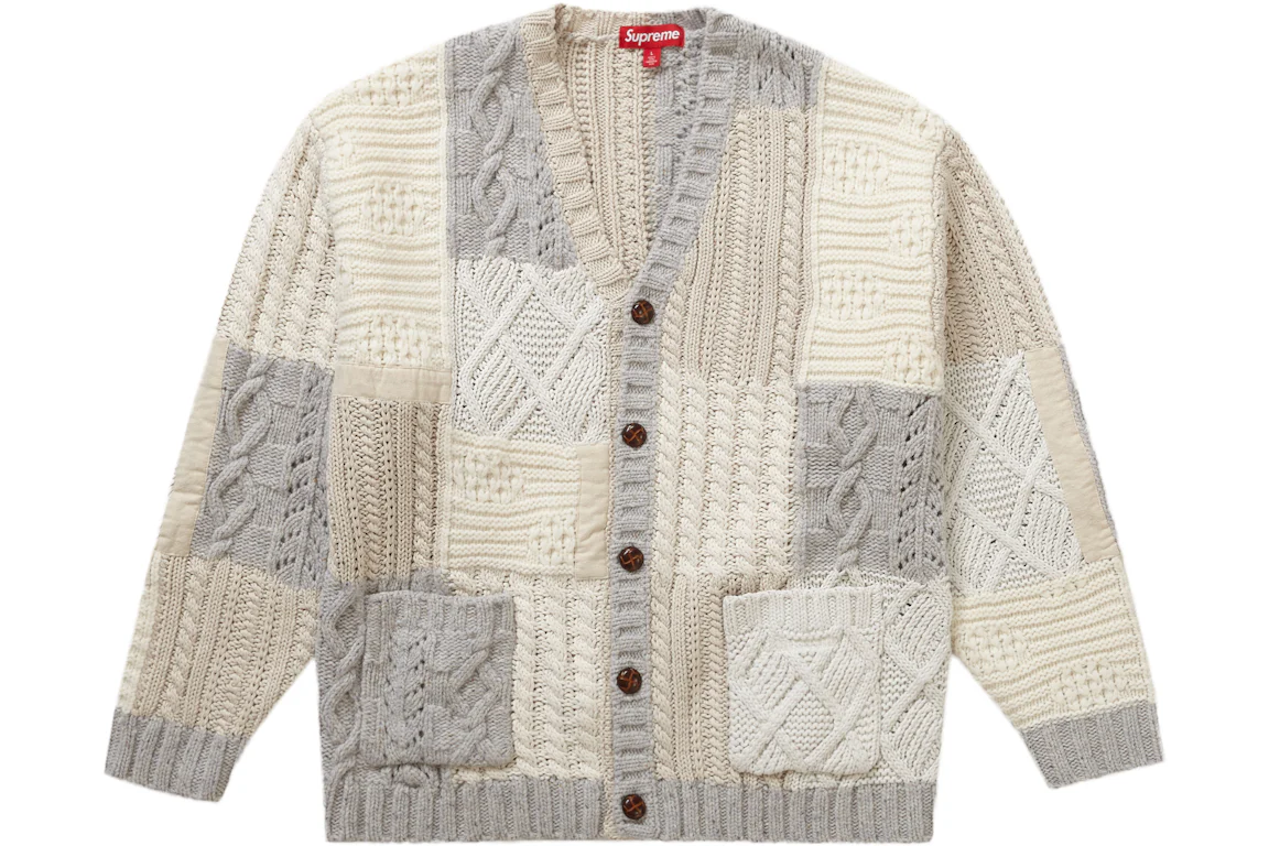 Supreme Patchwork Cable Knit Cardigan Ivory Men's FW23 GB