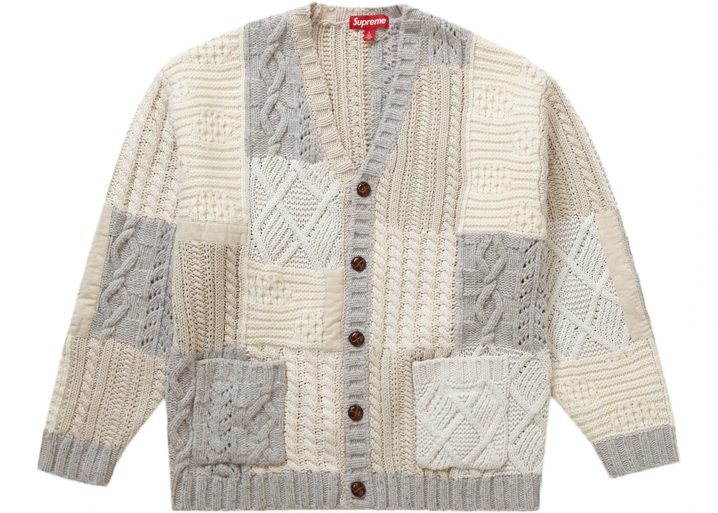Supreme Patchwork Cable Knit Cardigan Ivory Men's FW23 US
