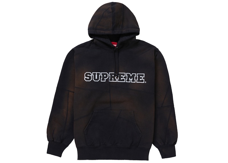 Supreme Collegiate Patchwork Leather Hooded Sweatshirt Black Men's