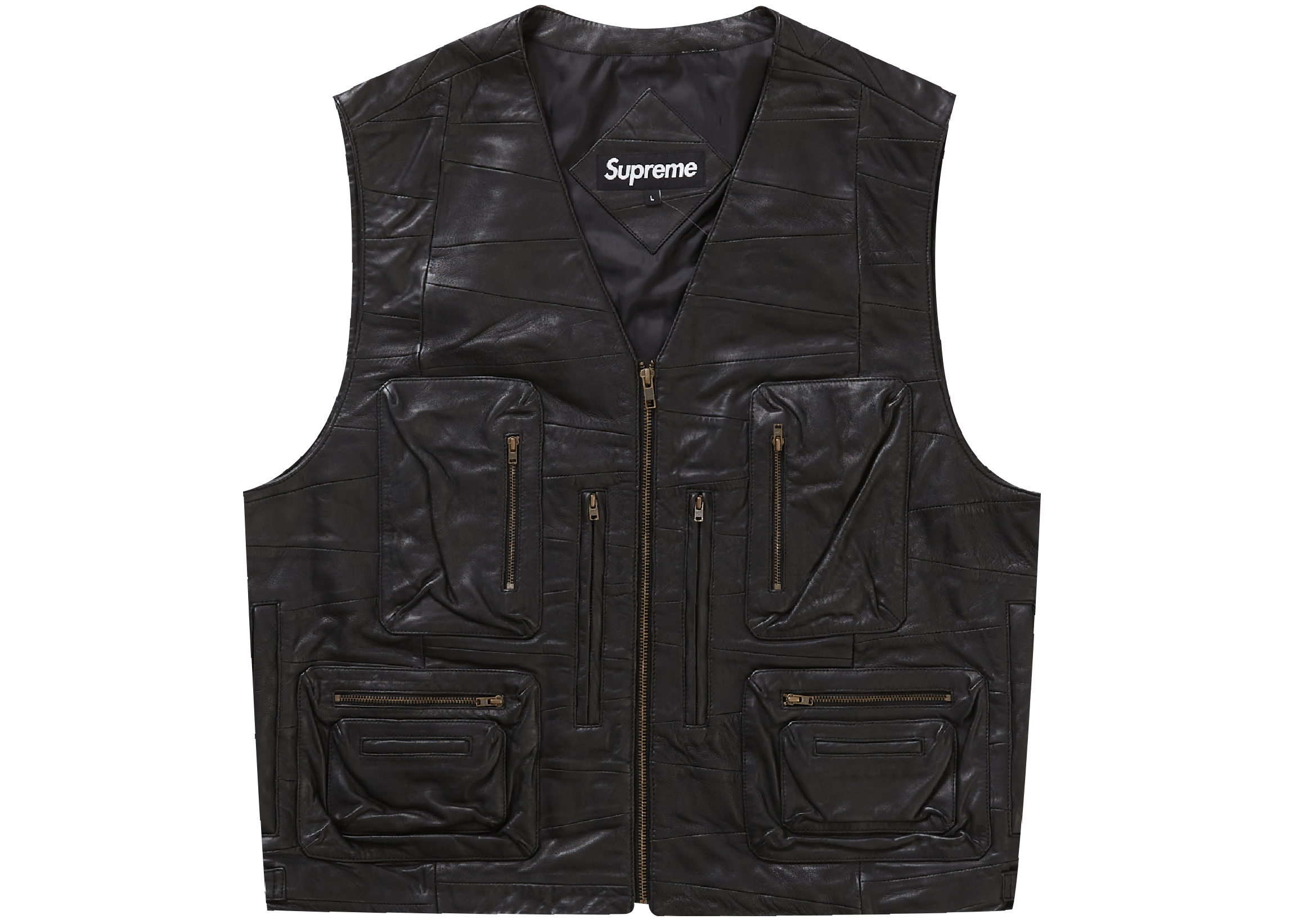 Supreme Patchwork Leather Cargo Vest Black Men's - SS23 - US