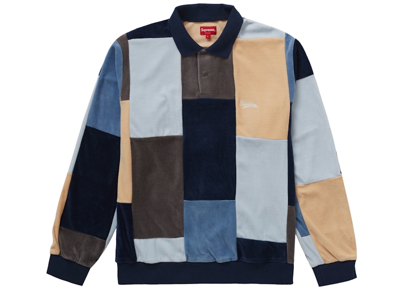 Supreme Patchwork Velour L/S Polo Navy - FW20 Men's - US