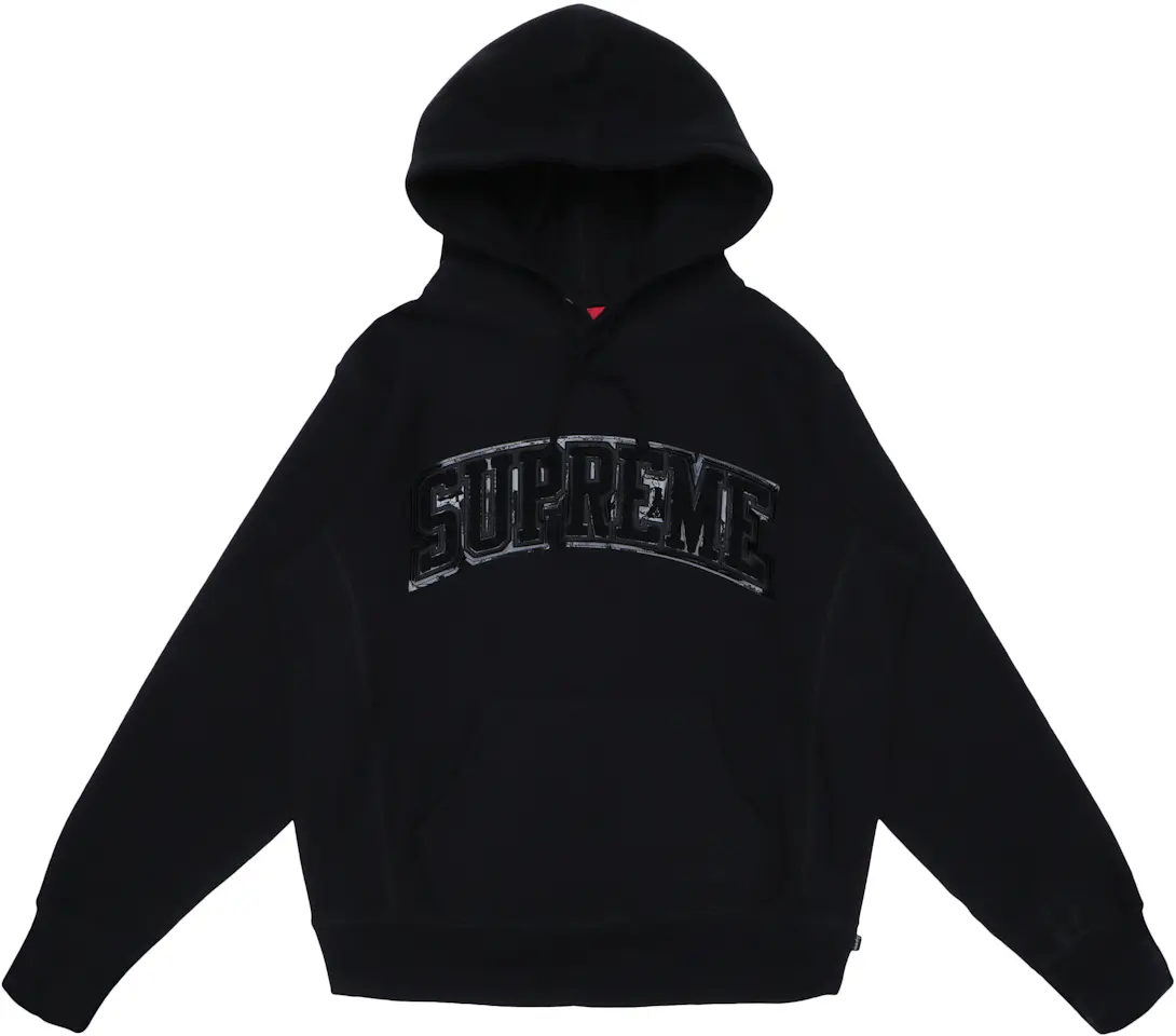 Supreme Patent/Chenille Arc Logo Hooded Sweatshirt Black Men's - FW17 - US
