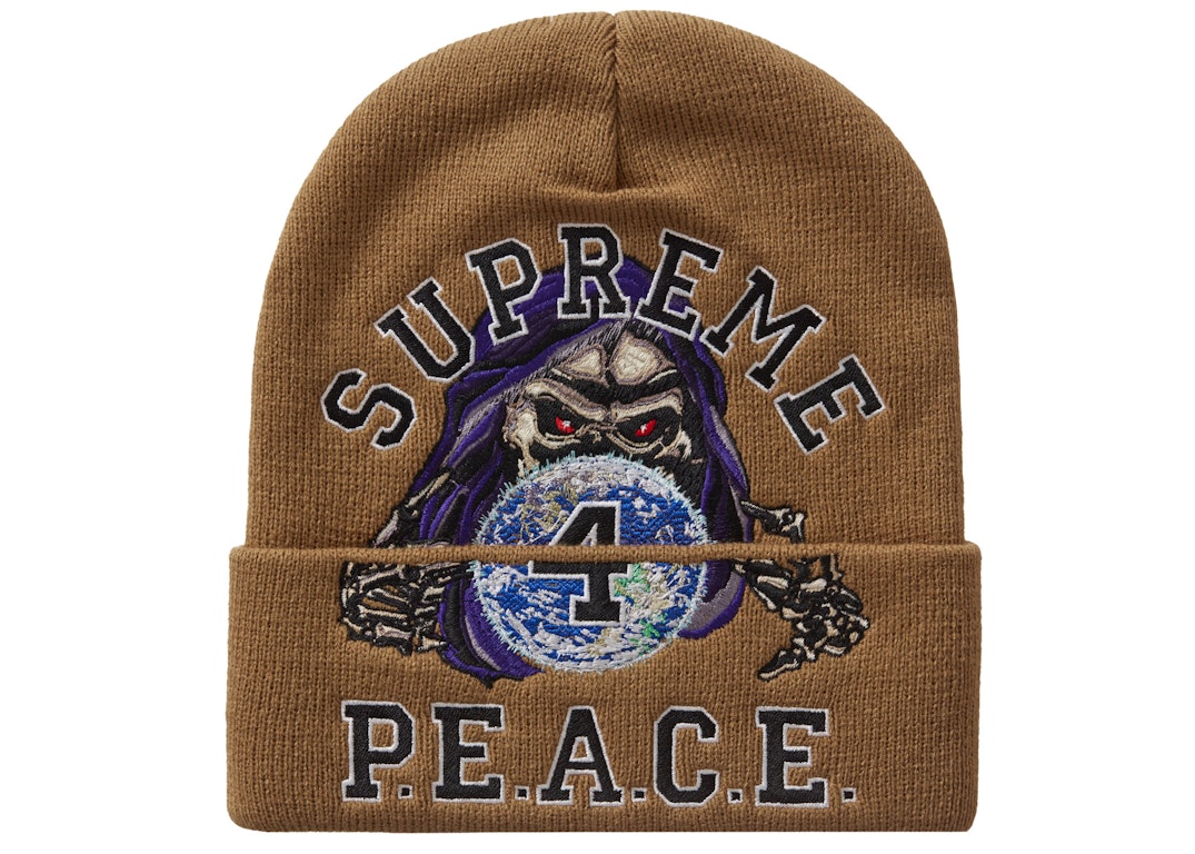 Pre-owned Supreme Peace Embroidered Beanie Tan