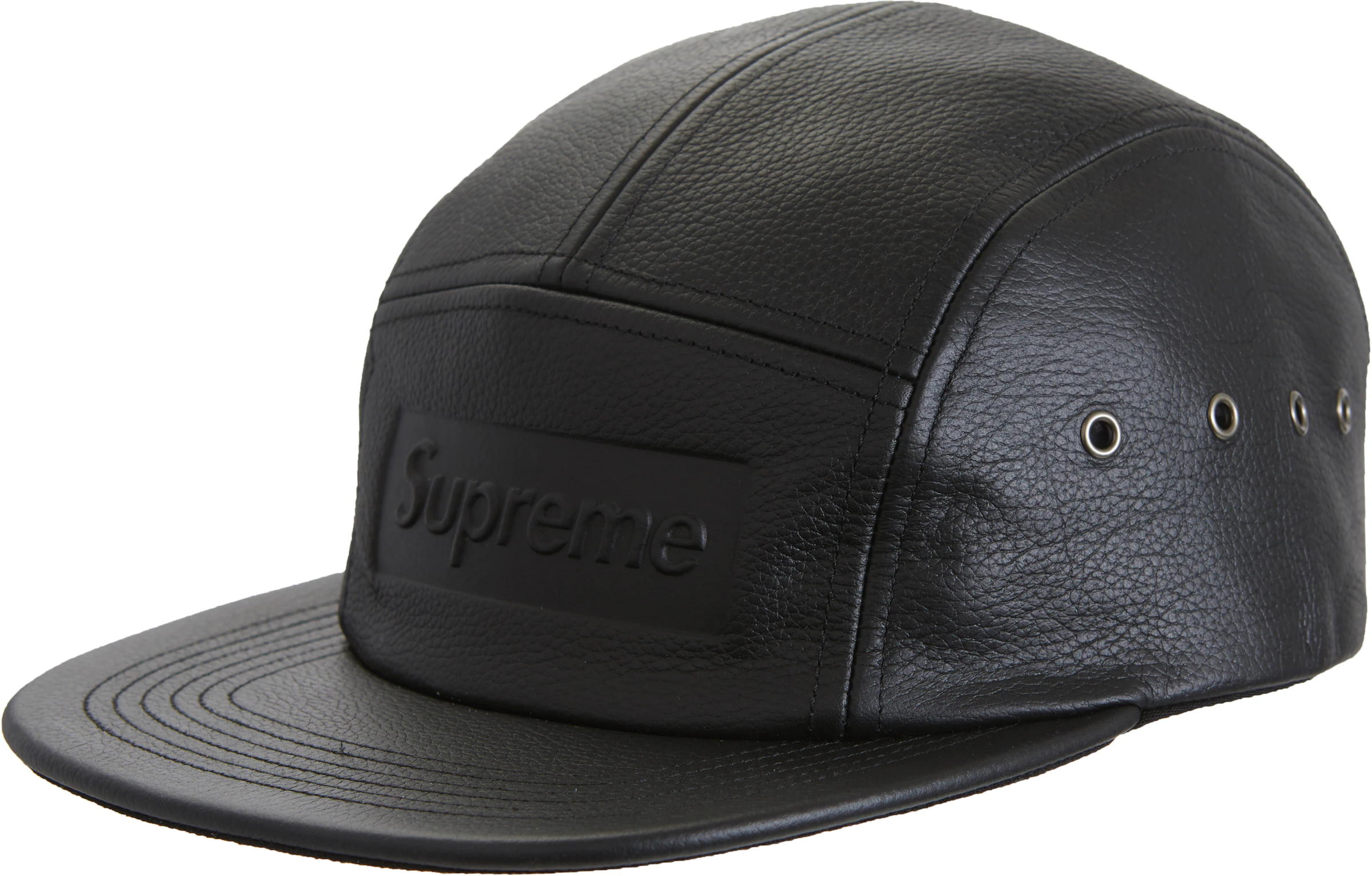 Supreme Pebbled Leather Camp Cap Black - SS19 - ES