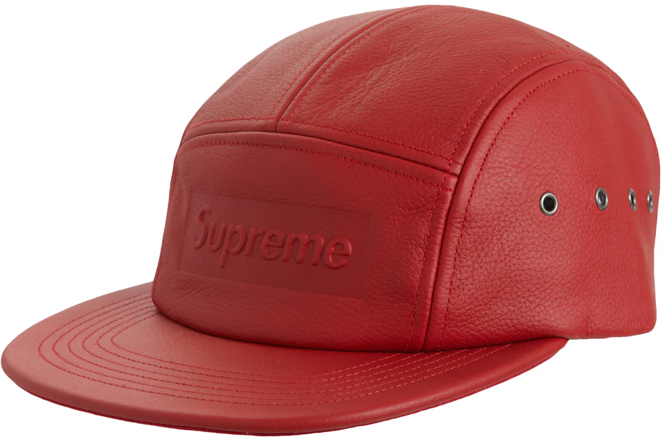 Supreme Pebbled Leather Camp Cap Red