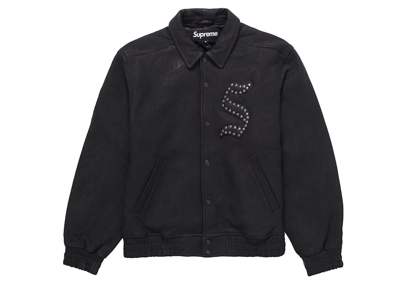 Supreme Pebbled Leather Varsity Jacket Black メンズ - FW21 - JP