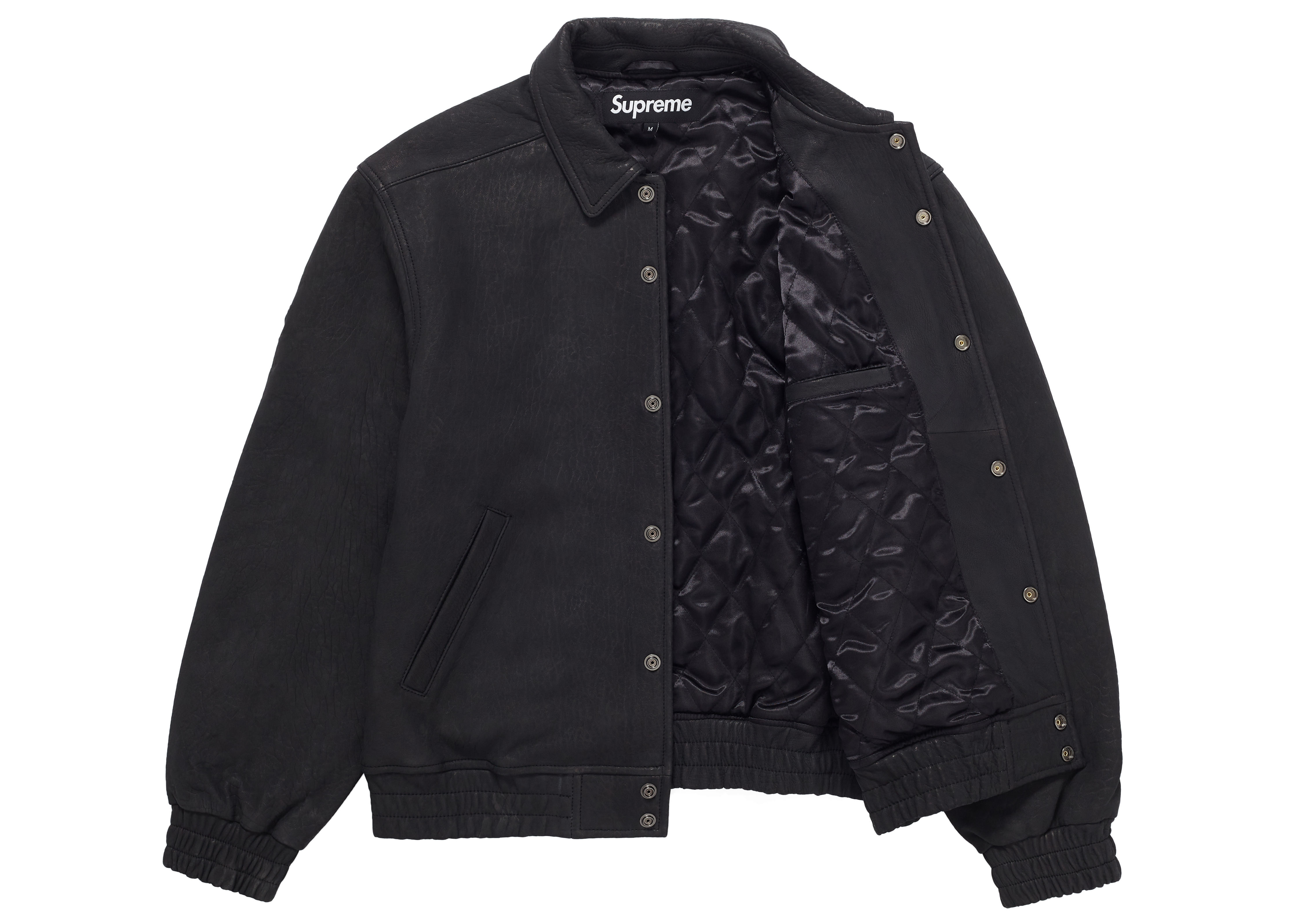 Supreme Pebbled Leather Varsity Jacket Black Men's - FW21 - US
