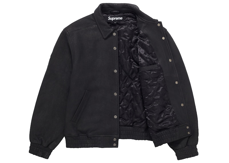 Supreme Pebbled Leather Varsity Jacket Black Men's - FW21 - GB