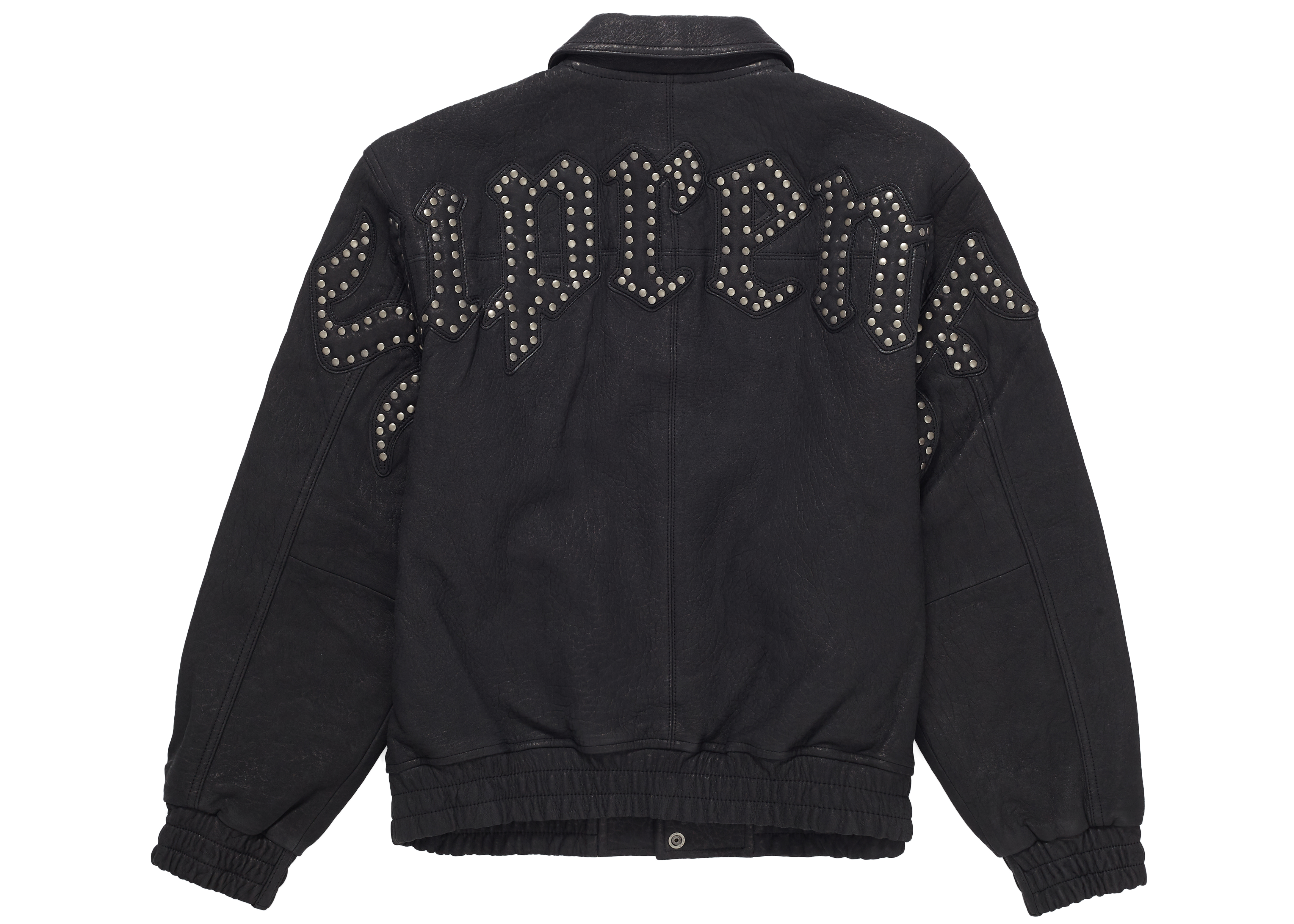 Supreme Pebbled Leather Varsity Jacket Black メンズ - FW21 - JP