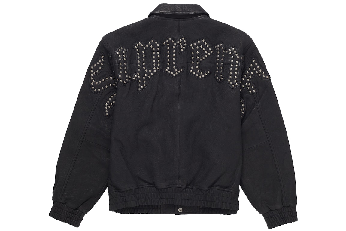 Pre-owned Supreme Pebbled Leather Varsity Jacket Black
