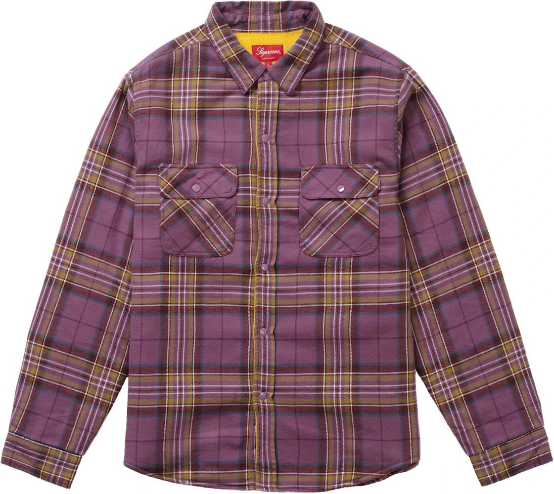 Supreme Pile Lined Plaid Flannel Shirt Dusty Purple Men's - FW18 - US