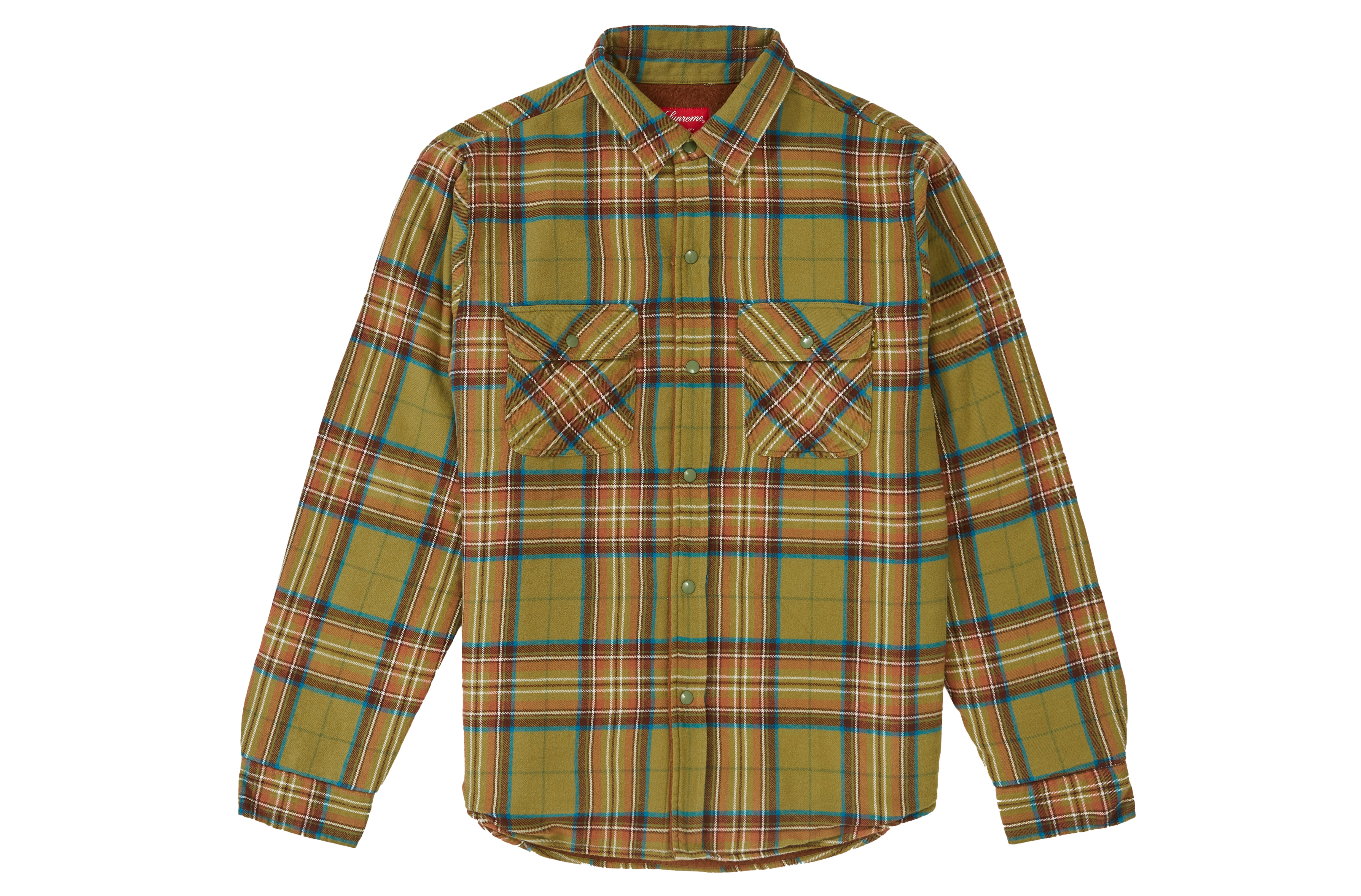 Supreme Pile Lined Plaid Flannel Shirt Olive Men's - FW18 - US