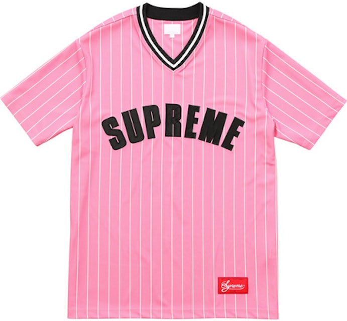 Supreme Pinstripe Baseball Jersey Pink Men's - SS17 - US