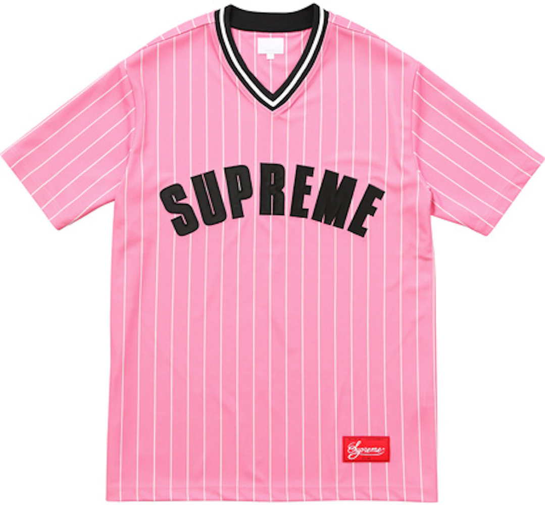 Supreme Pinstripe Baseball Jersey Pink Men's - SS17 - GB
