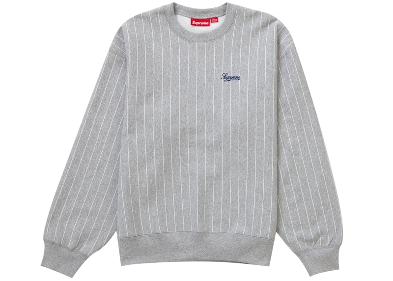 Supreme Pinstripe Crewneck Grey XLステッカー複数つけます