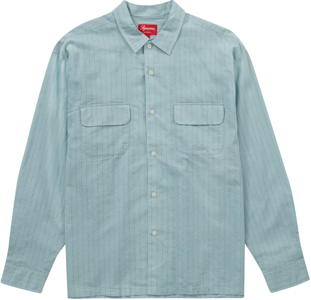 Supreme Pinstripe Linen Shirt Light Blue Men's - SS23 - US