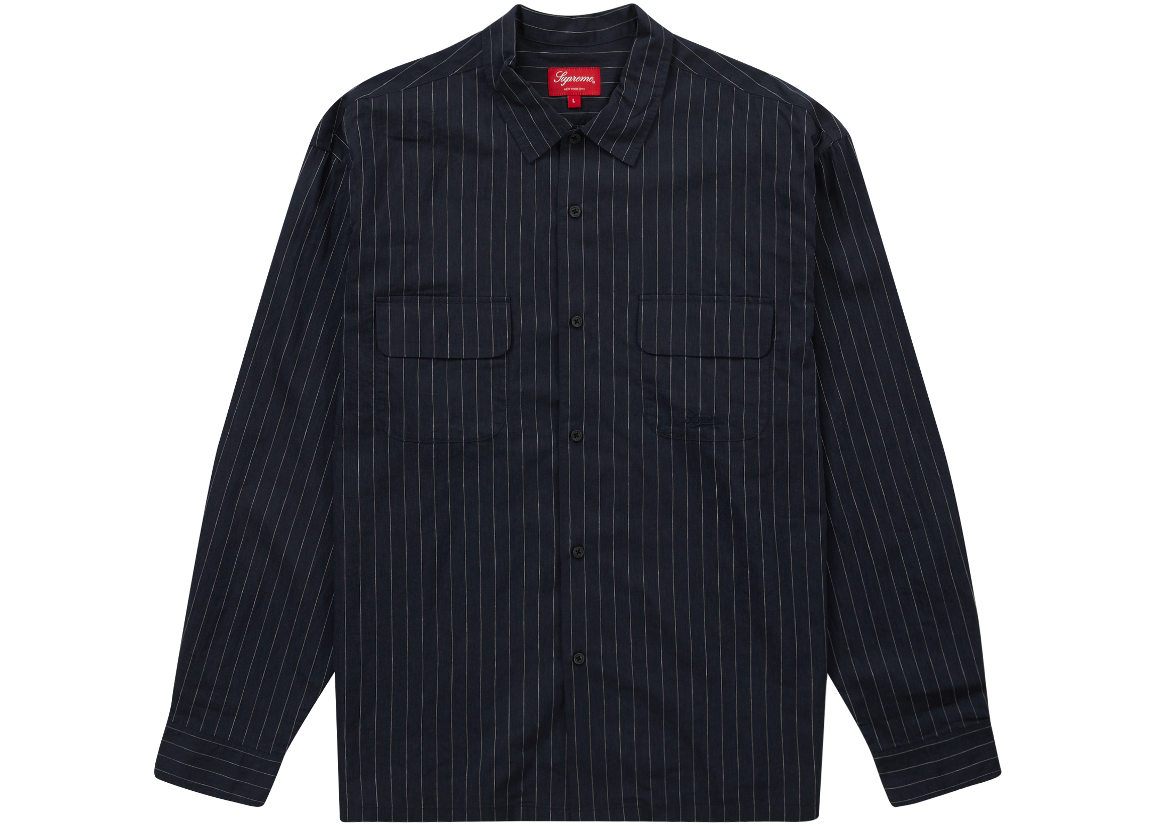 Supreme Pinstripe Linen Shirt Navy Men's - SS23 - US