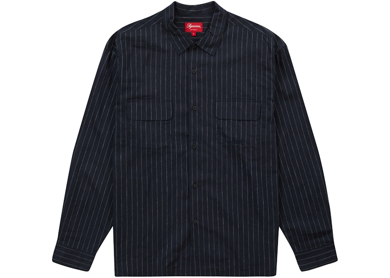 supreme Pinstripe Linen Shirt ネイビー 23ss値下げ変更致しました