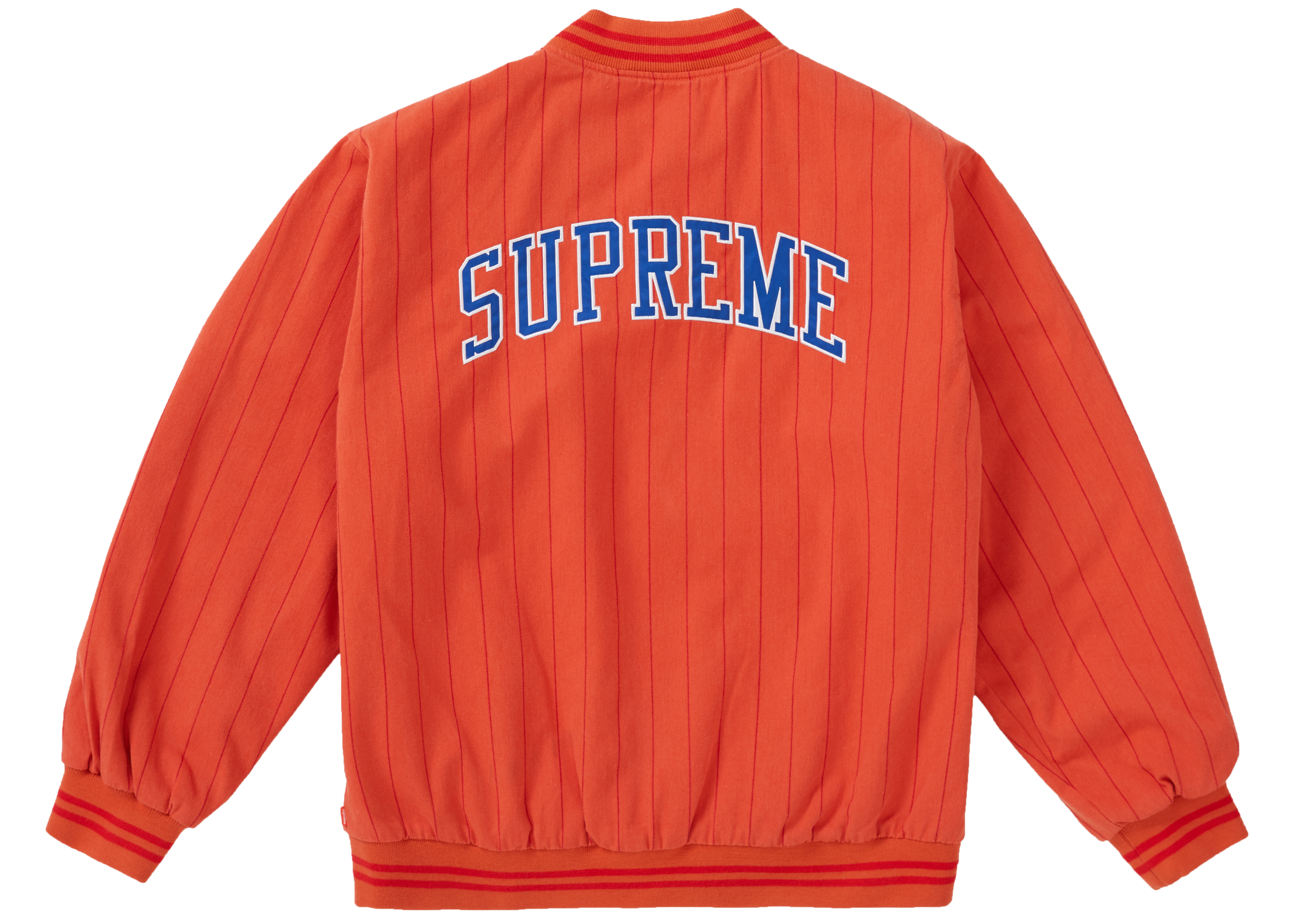 Supreme Pinstripe Varsity Jacket Orange