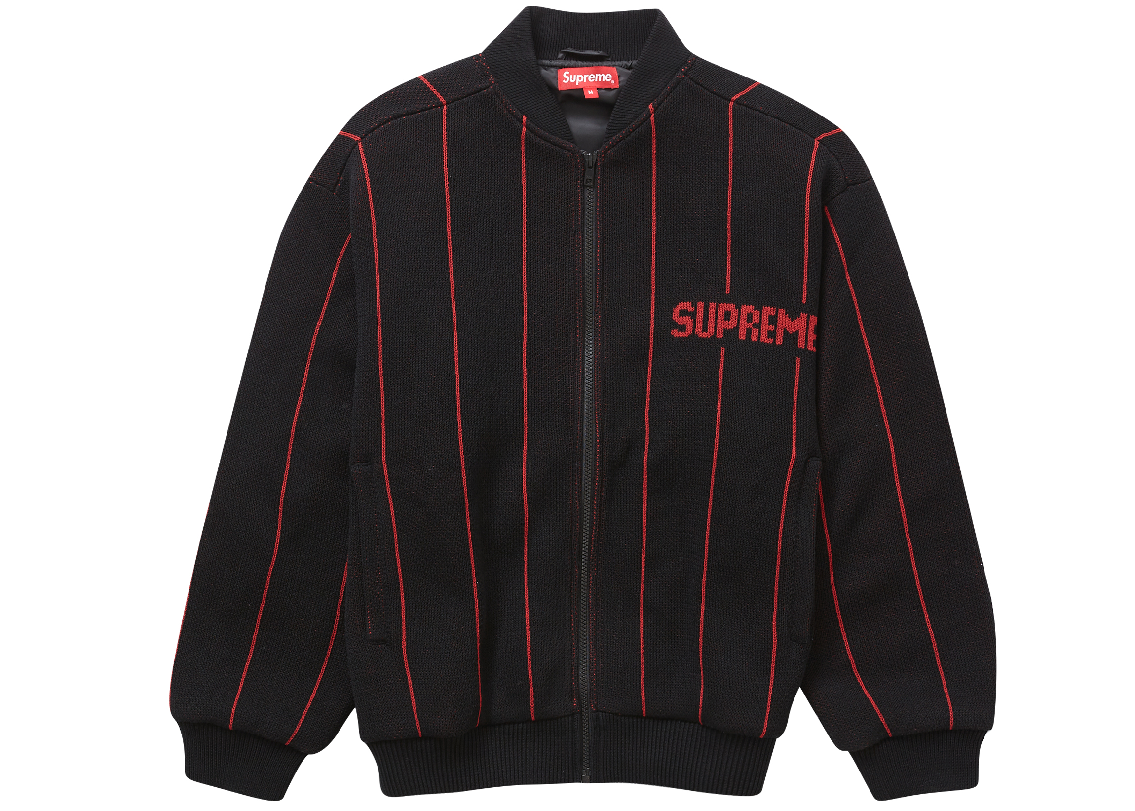 Supreme Pinstripe Varsity Zip Up Sweater Black - SS23 Men's - US