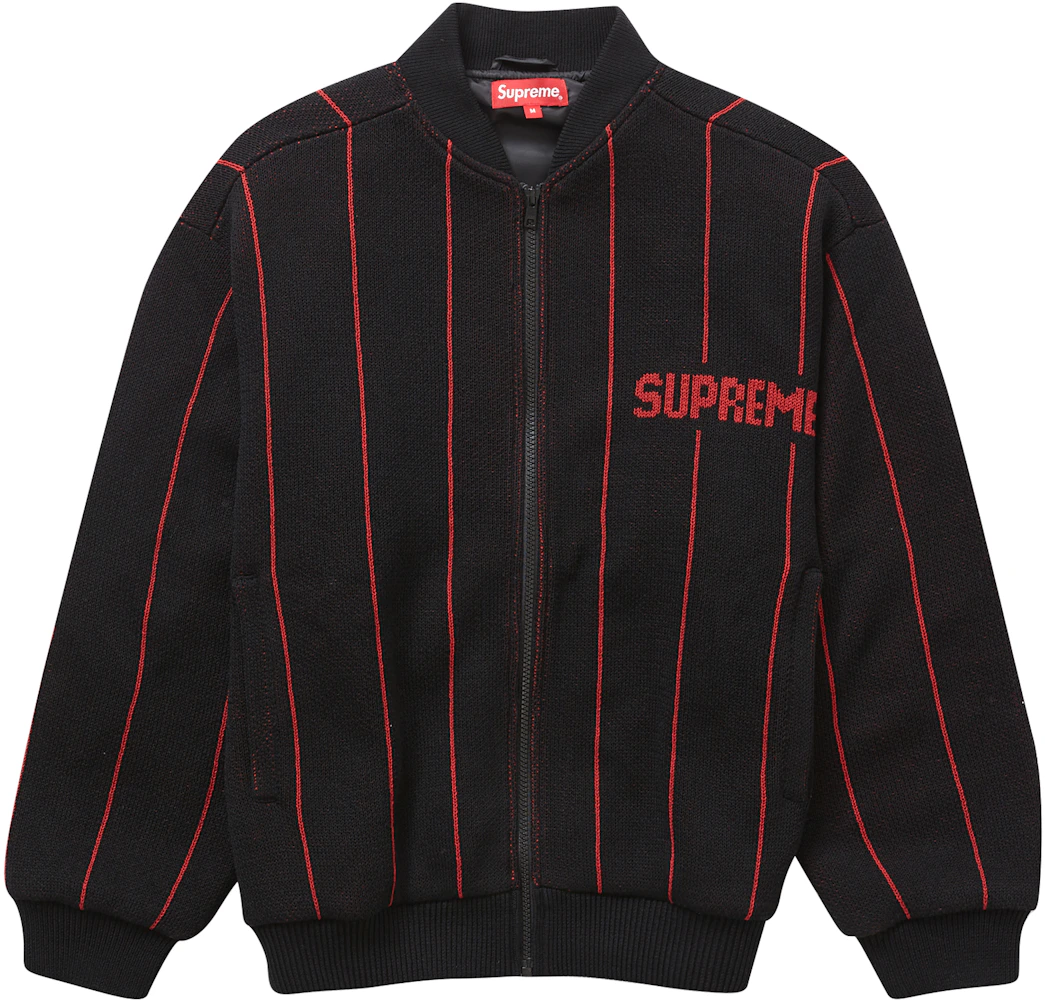 Supreme Pinstripe Varsity Zip Up Sweater Black Men's - SS23 - US