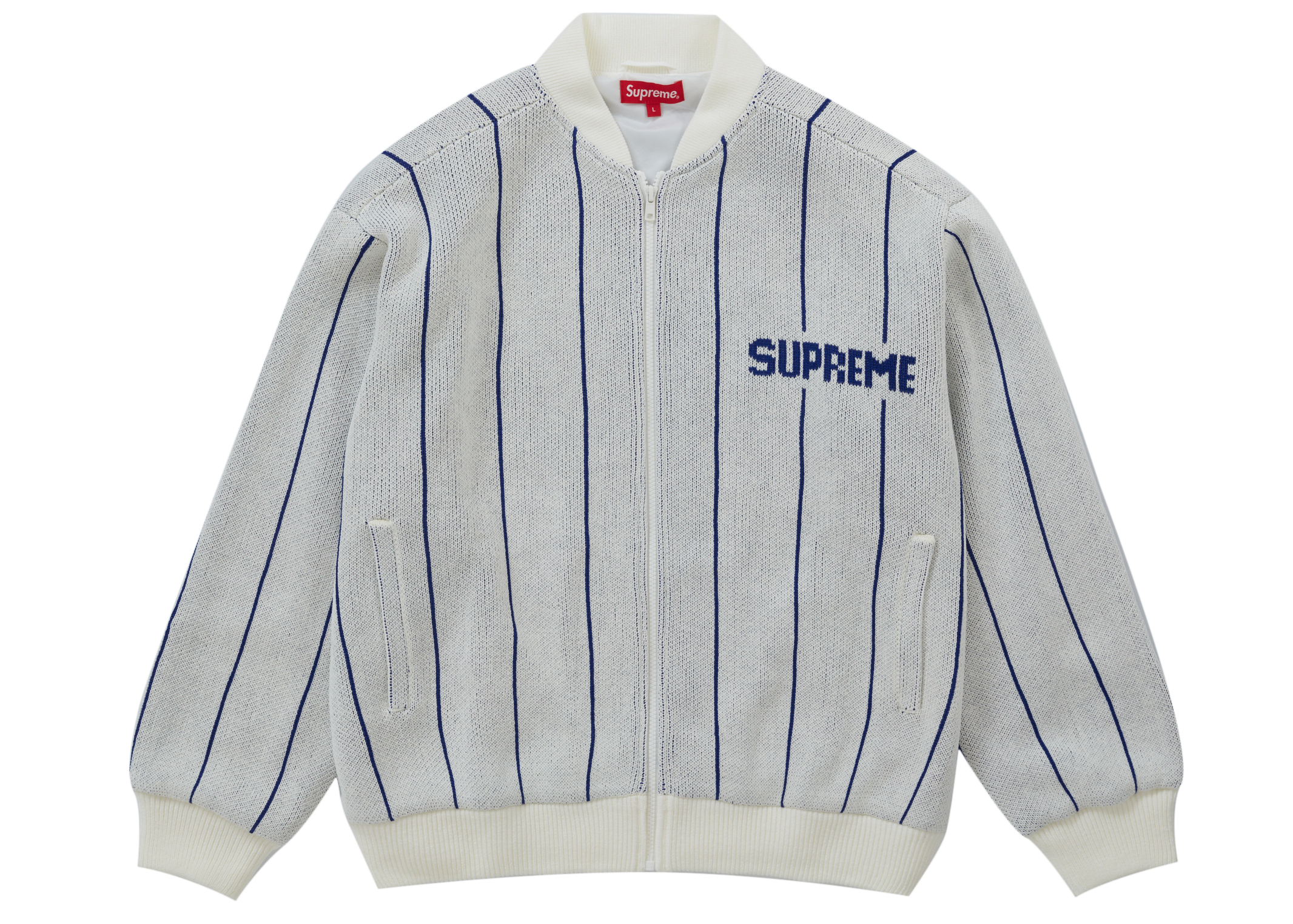 Supreme Pinstripe Varsity Zip Up Sweater White Men's - SS23 - US