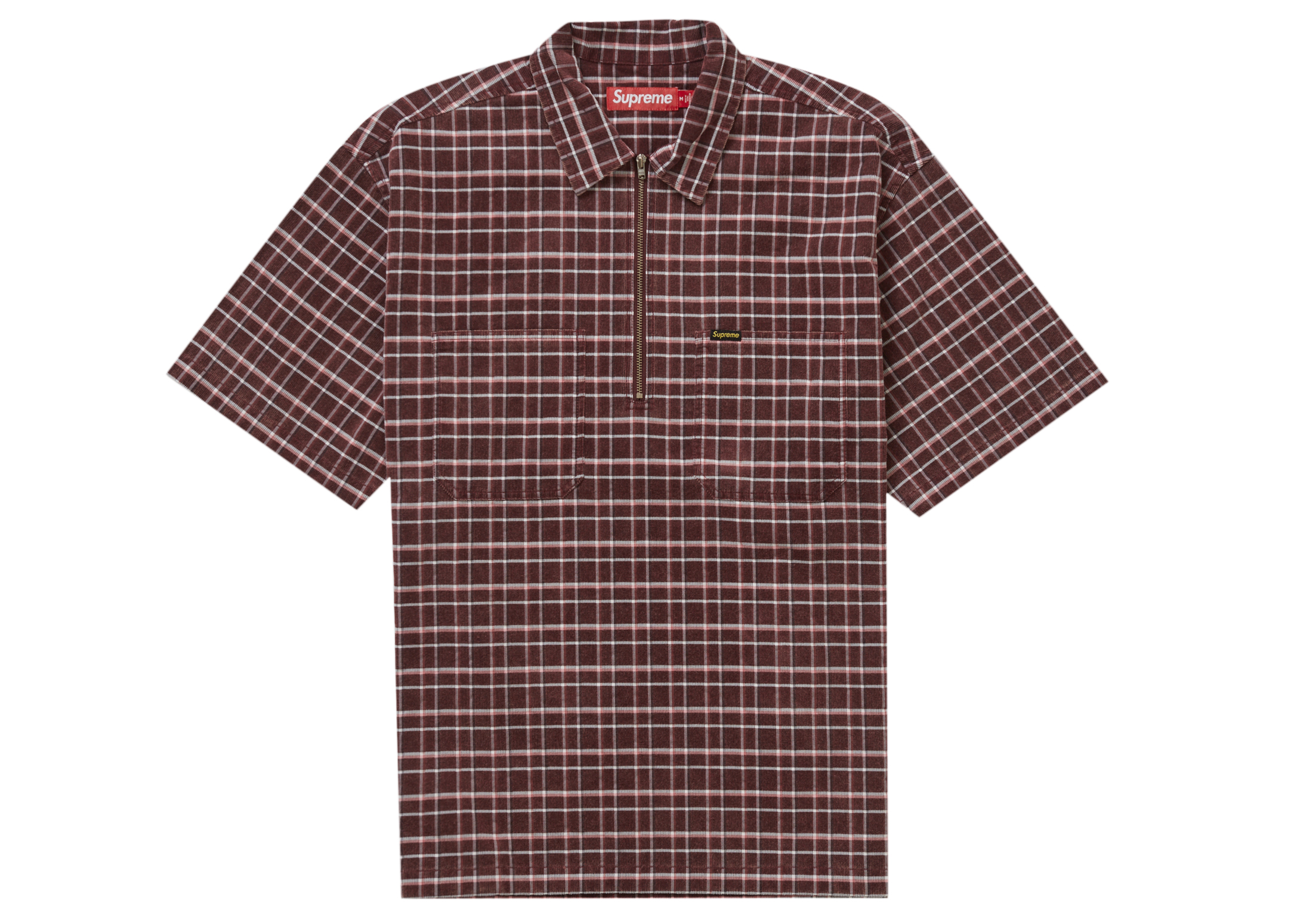 Supreme Plaid Corduroy Half Zip S/S Shirt Red Men's - FW23 - US