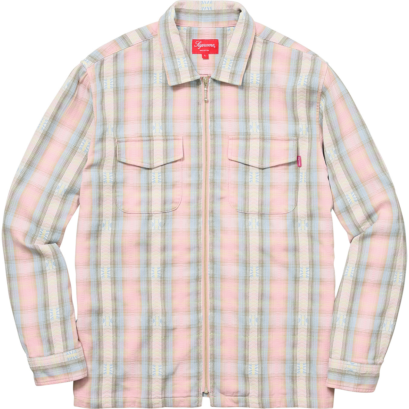 Supreme Plaid Flannel Zip Up Shirt Pink - FW17 Men's - US