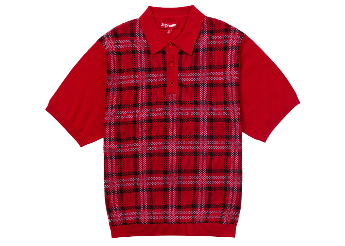 Supreme Plaid Knit S/S Polo Red