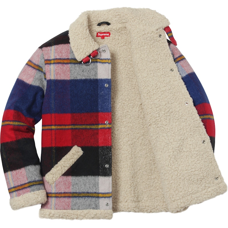 Supreme Plaid Shearling Bomber Red Plaid Men's - FW17 - US