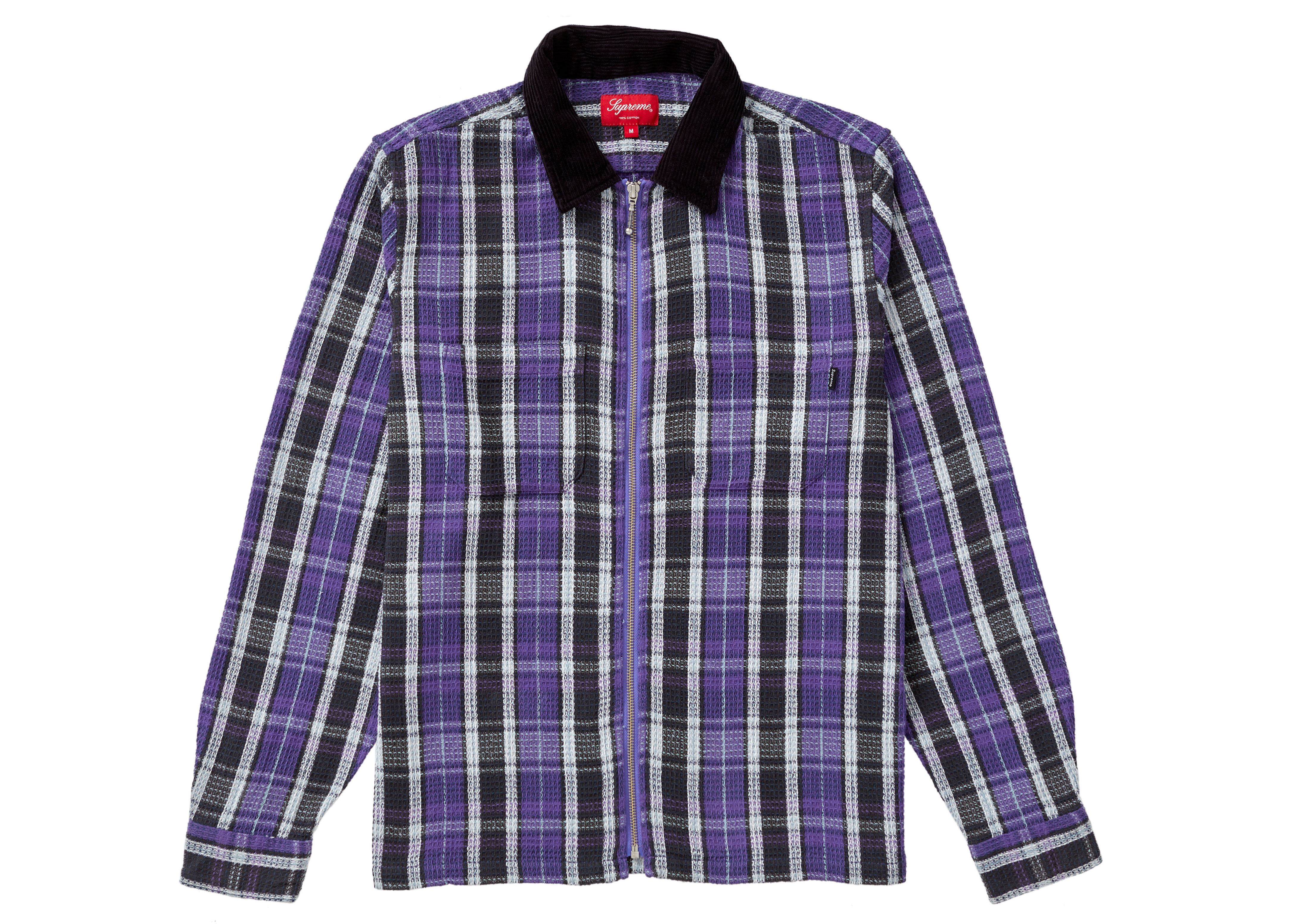 Supreme Plaid Thermal Zip Up Shirt Purple Men's - FW18 - US