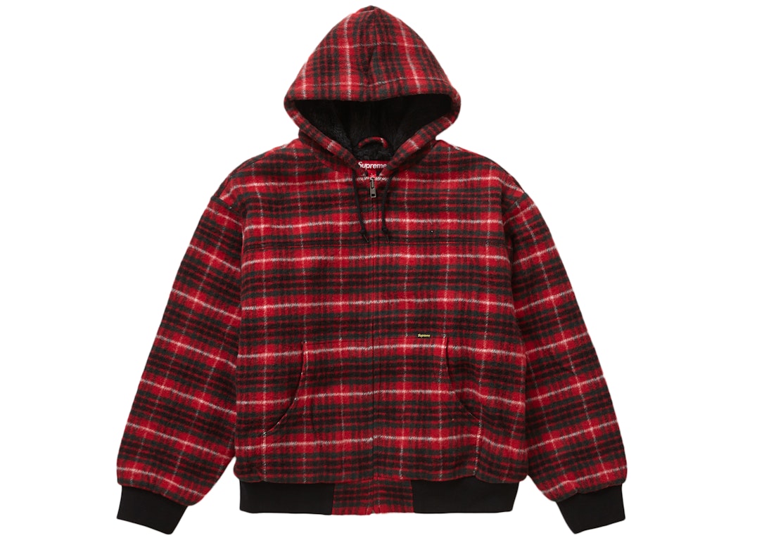 Pre-owned Supreme Plaid Wool Hooded Work Jacket Red