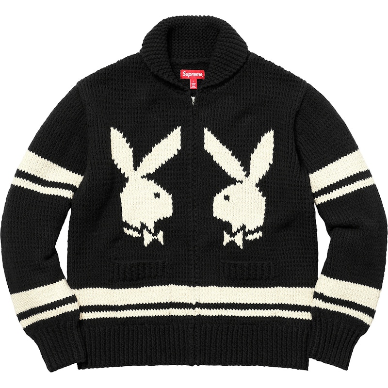 supreme playboy shawl collar full zip sweater