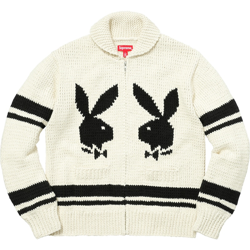 Supreme Playboy Shawl Collar Full Zip Sweater Natural