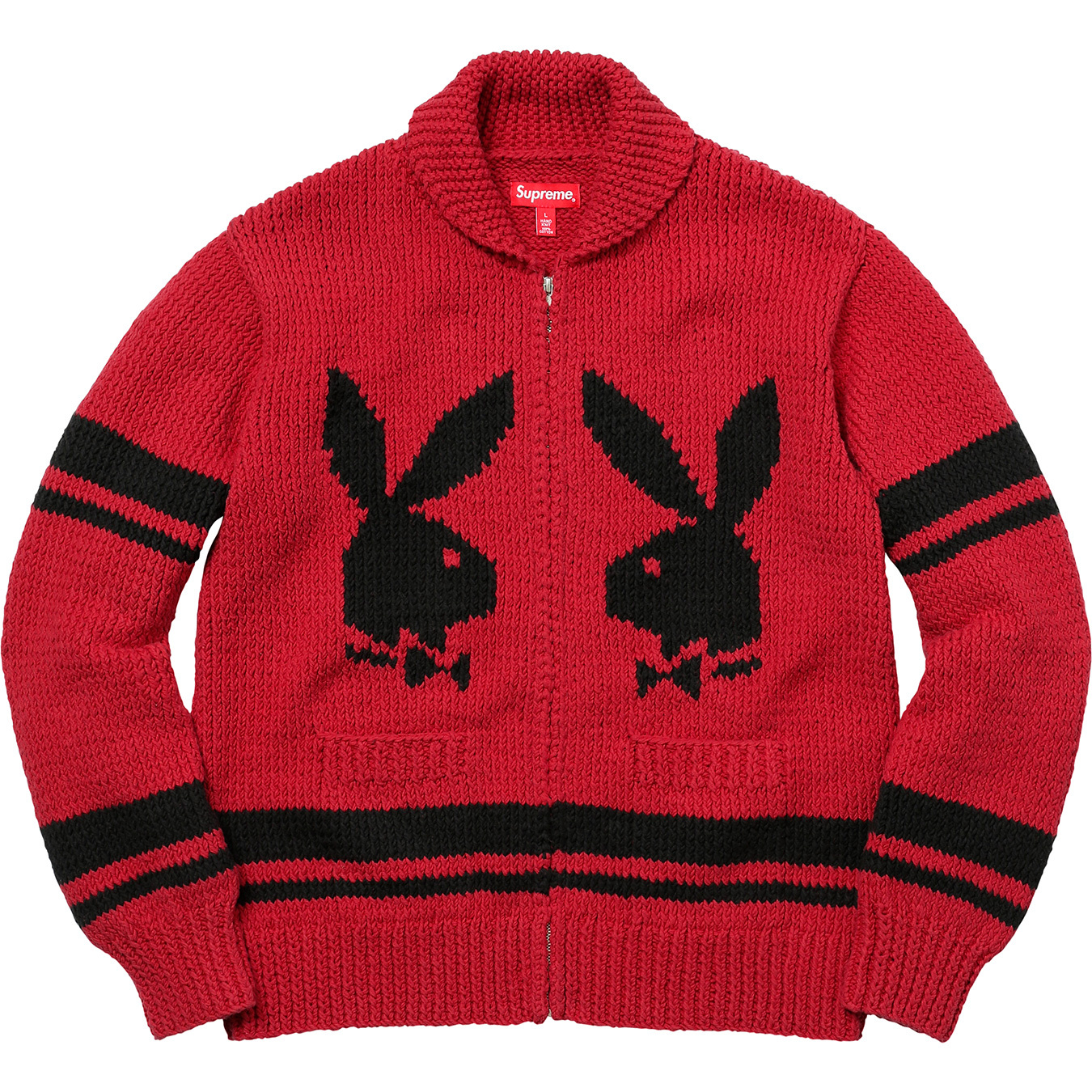 Supreme Playboy Shawl Collar Full Zip Sweater Red