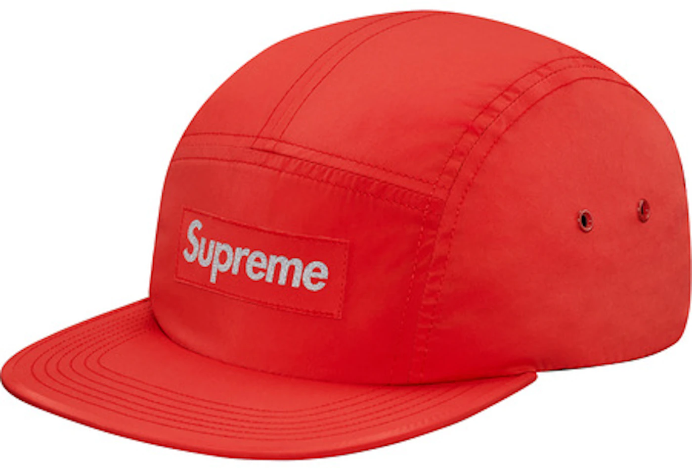 Supreme Frayed Logos Red Denim Camp Cap Hat Red - Depop
