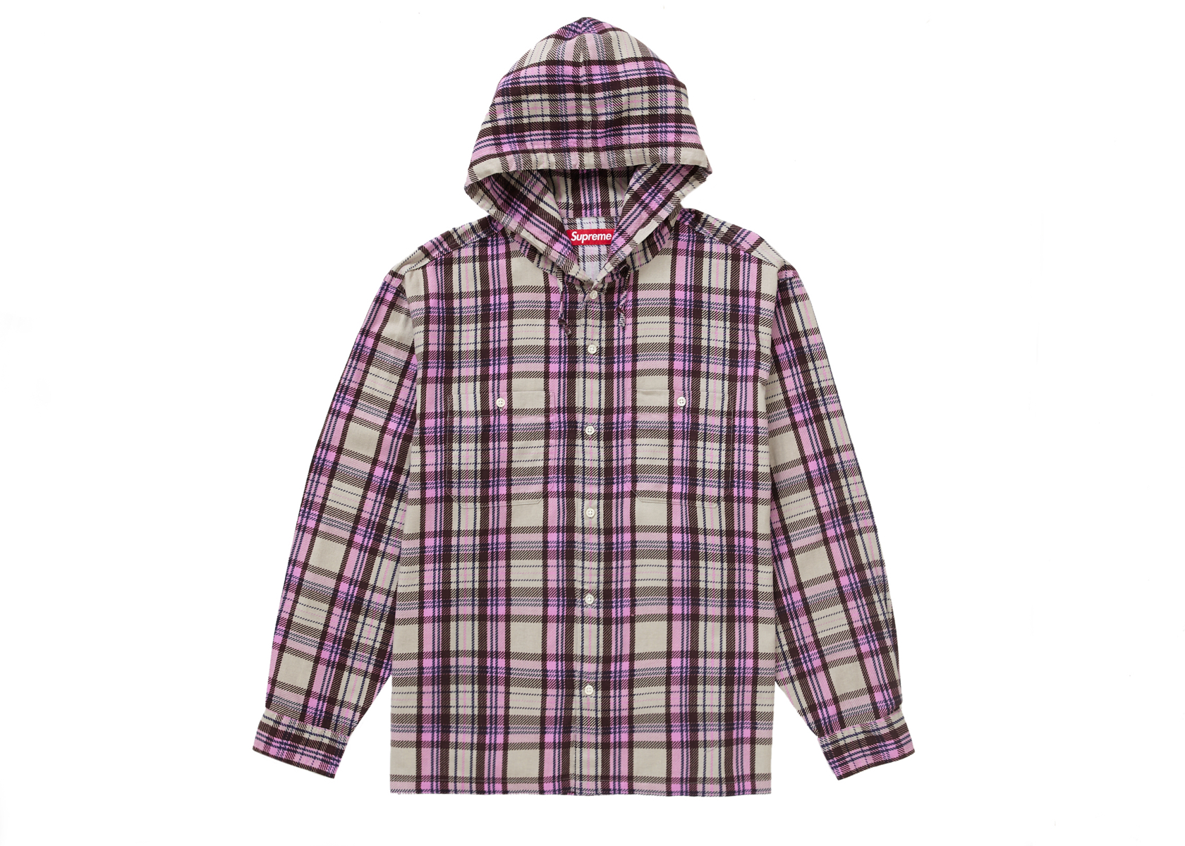 Supreme Printed Hooded Flannel Shirt Pink Men's - SS24 - US