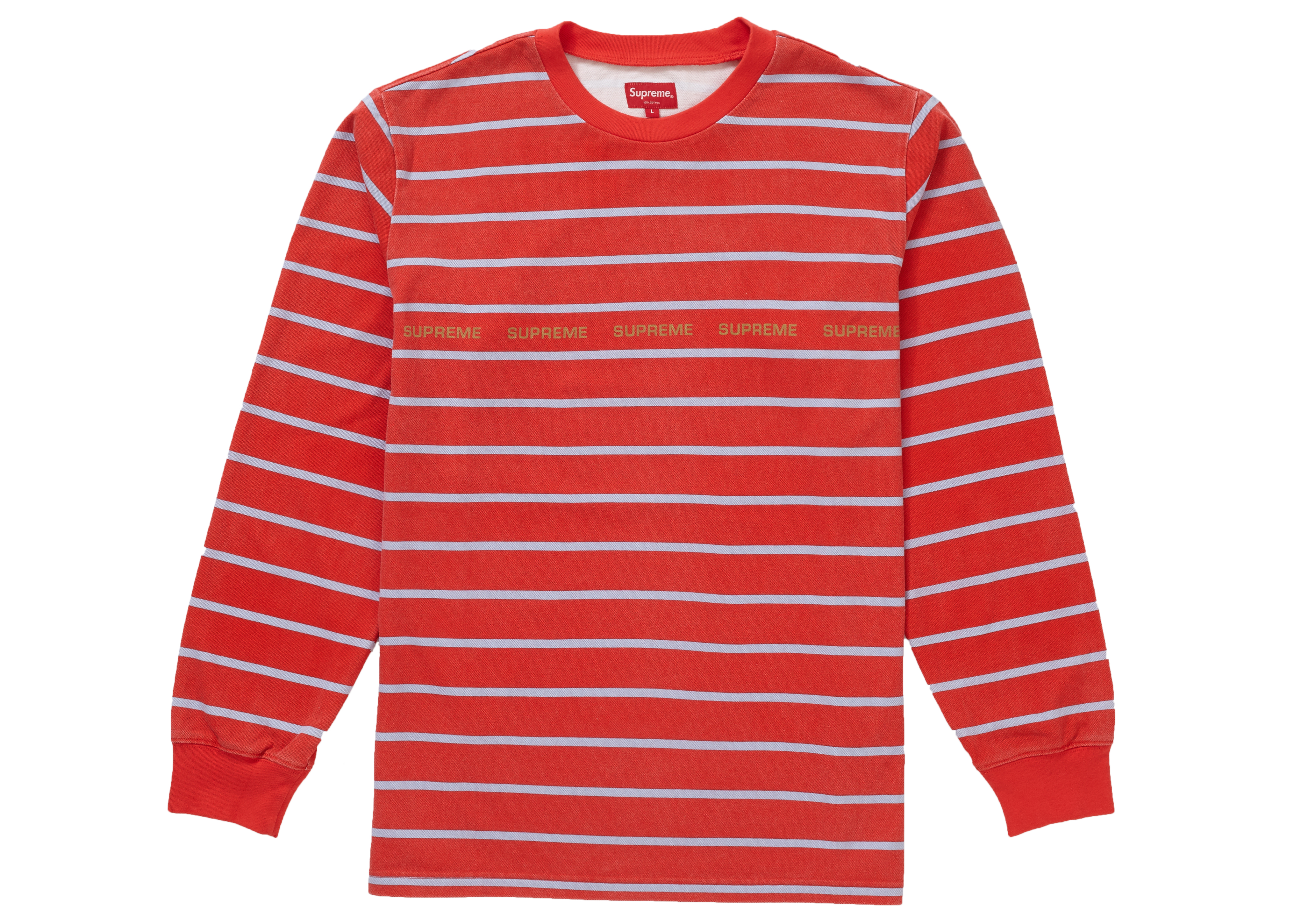 Supreme Printed Stripe Pique L/S Top Red Men's - SS19 - US