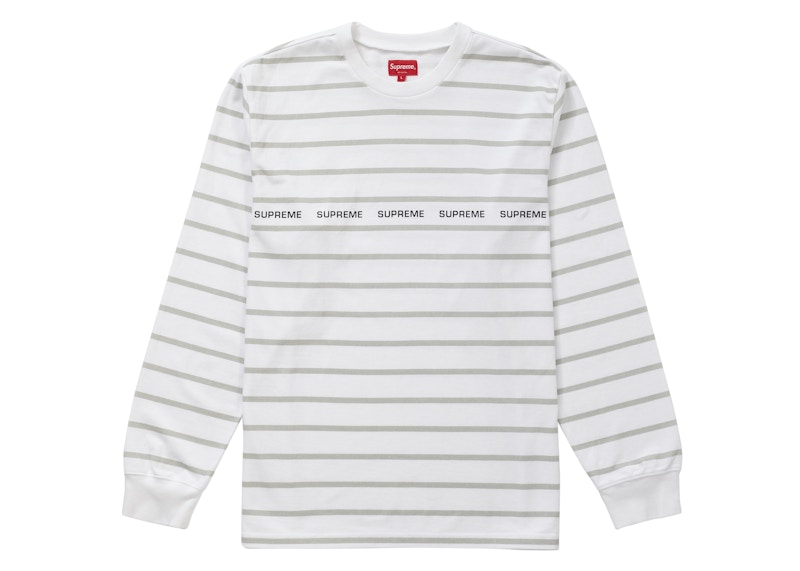 Supreme Printed Stripe Pique L/S Top White Men's - SS19 - US