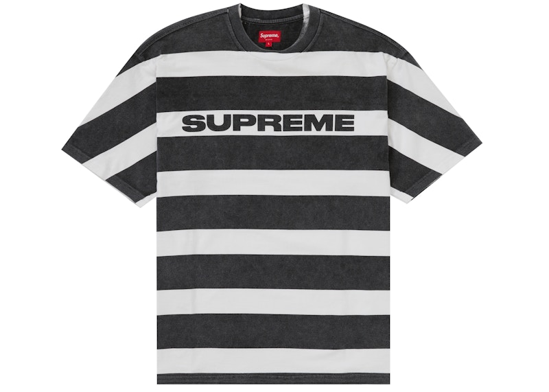 大特価人気L Supreme Printed Stripe S/S Top Black Tシャツ/カットソー(半袖/袖なし)