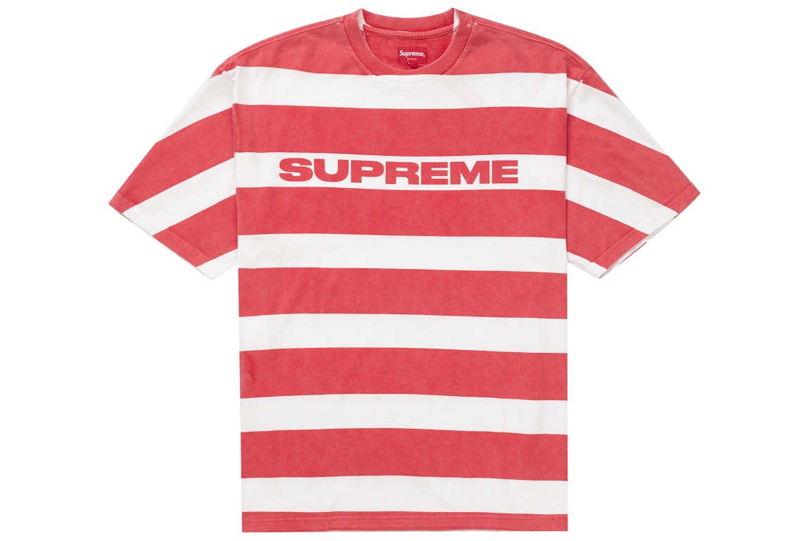 Pre-owned Supreme Printed Stripe S/s Top Red